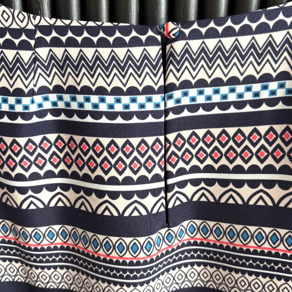 J.Crew Printed Gallery Shift Dress 12P Navy Pink Geometric Stripe Zip Back Blue - Picture 4 of 5